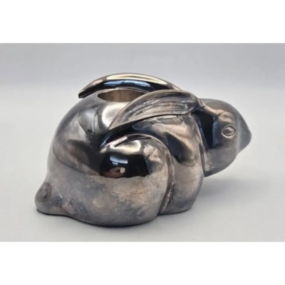 Pottery Barn Silver Plated Rabbit Taper Candle Holder